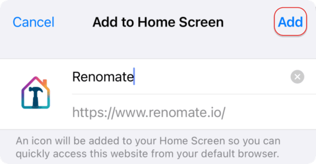 Confirm Add to Home Screen screenshot
